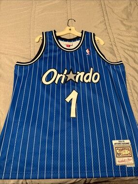 Penny Hardaway Mitchell & Ness Orlando blue pinstripe jersey